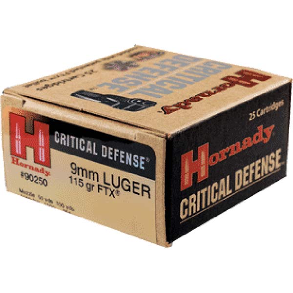 CRITICAL DEFENSE 9MM 115gr FTX Box of 25 hornady, hornady ammo, hornady ammunition