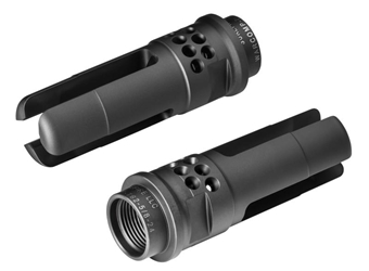 PORTED 3 PRONG FLASH HIDER FOR REDUCING MUZZLE RISE, SERVES AS A SUPPRESSOR ADAPTER FOR 7.62 SOCOM SUPPRESSORS WITH 5/8-24 THREADS 